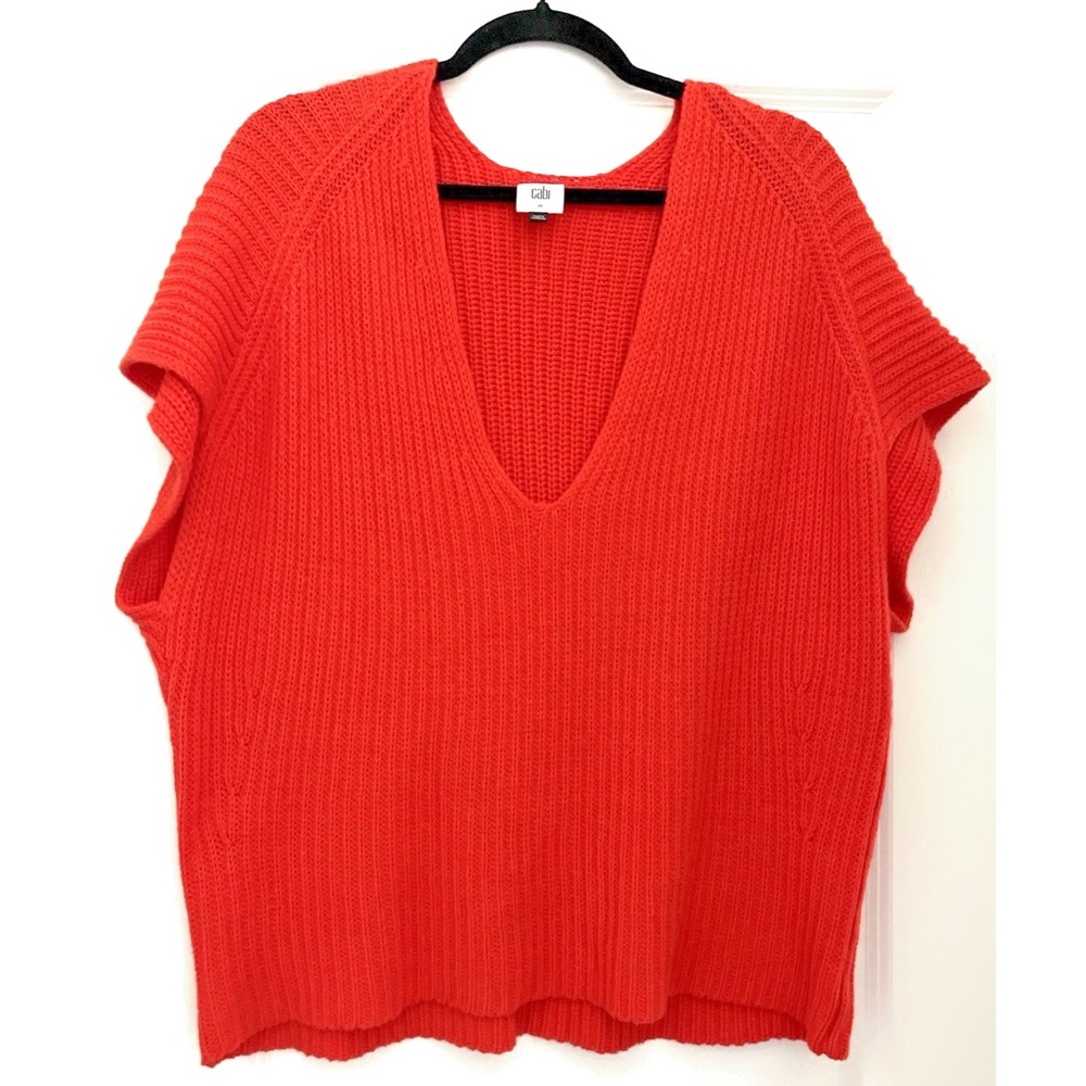 Cabi Women M Orange Red Chunky Knit V Neck Sweater Vest Pullover Fall Layering - Picture 2 of 5